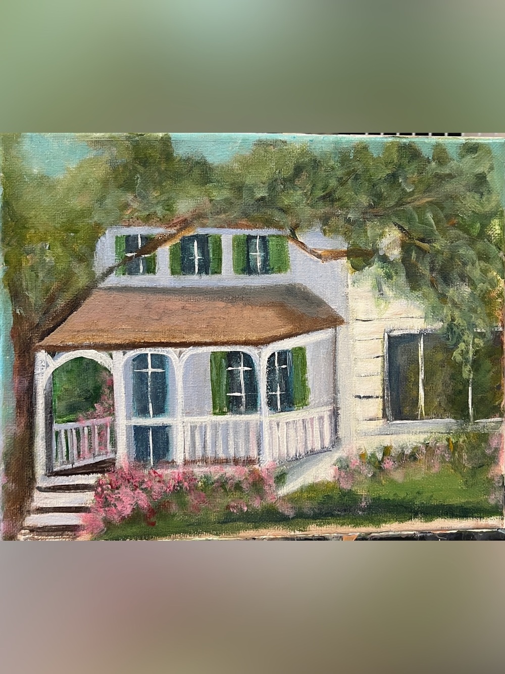 Original hand painted historic house, cottage wall, canvas, art